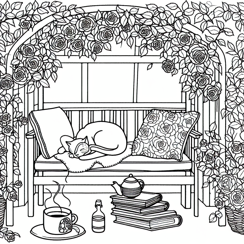 Rose Arbor Reading Nook coloring page